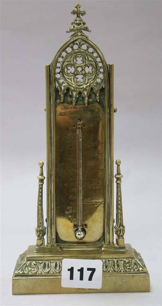 A Victorian cast brass thermometer stand H.23cm